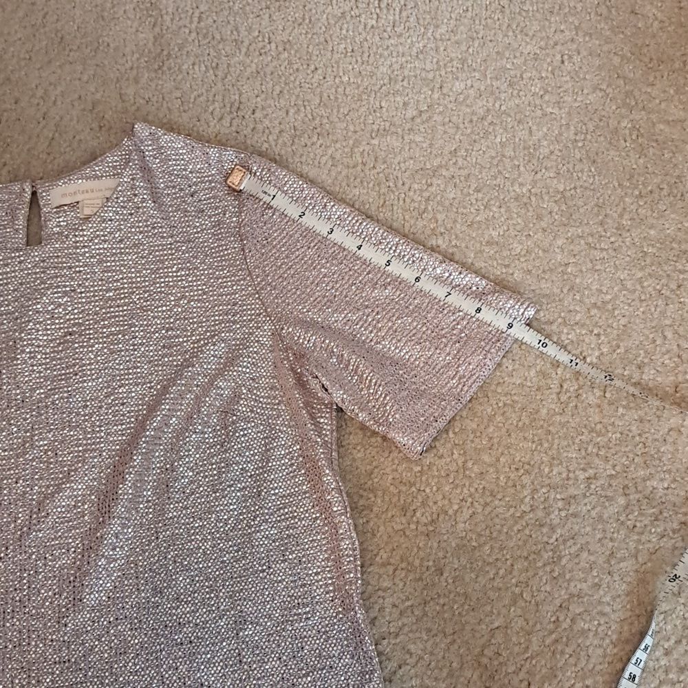 Monteau Los Angeles Women’s Top Shimmer Sparkly Short Sleeve Glitter Metallic S - Picture 12 of 13